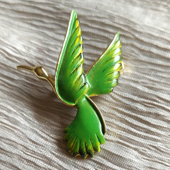Gerry's Bird Brooch in a Bright Green and Gold-Tone Metal Vintage from the 70's - Picture 1 of 4